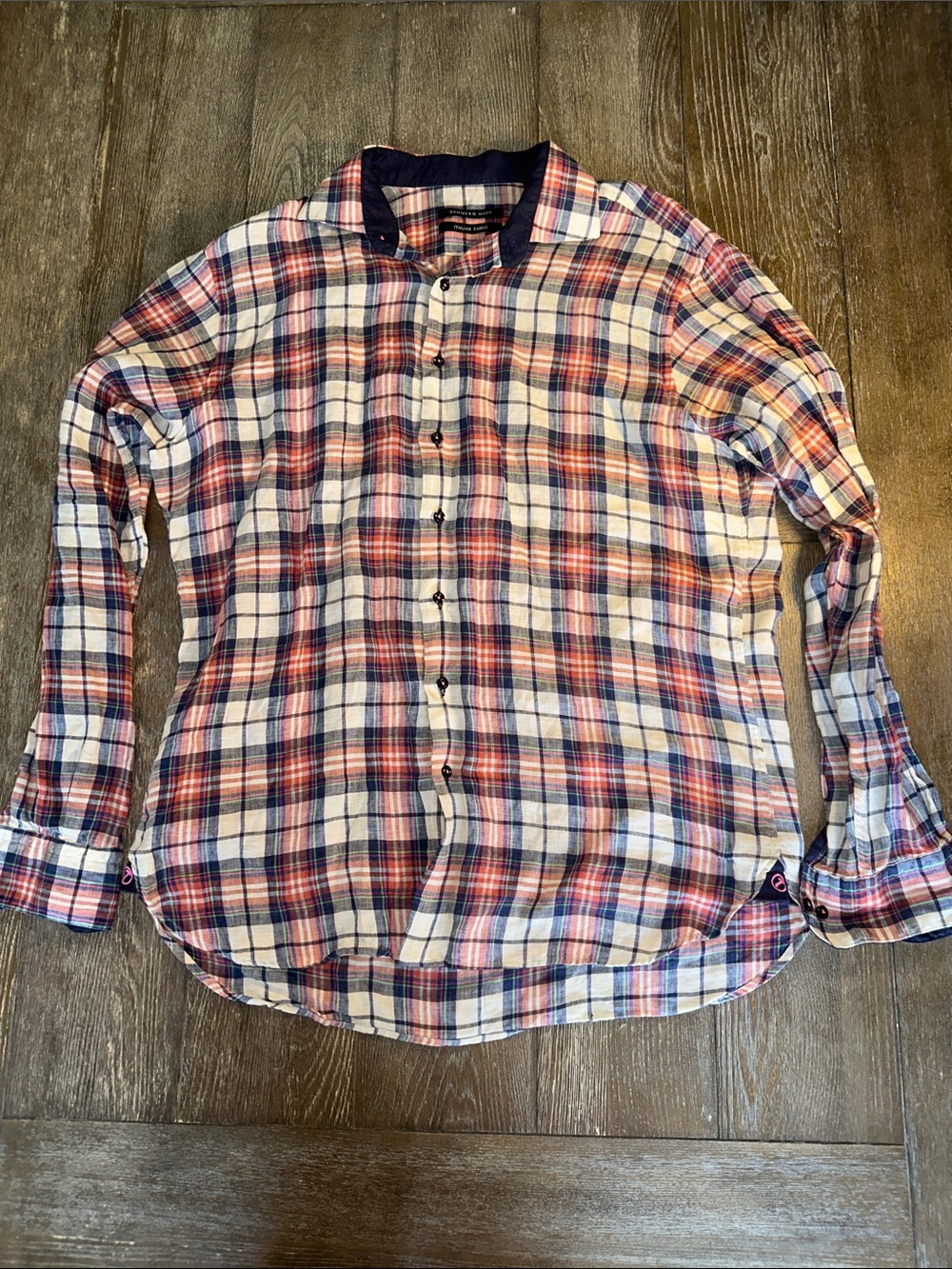 Hammer Made Italian Fabric Plaid Button Down Shirt Men’s 16.5 Red Blue White